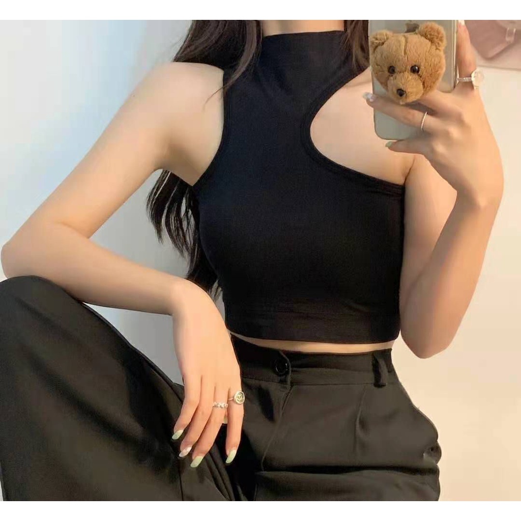 DS Bra 854 Bra Sport Wanita Tanpa Kawat Tanktop Crop Halter Neck Atasan Crop Top Bra Dalaman Tank Top Korea Cut Side Import