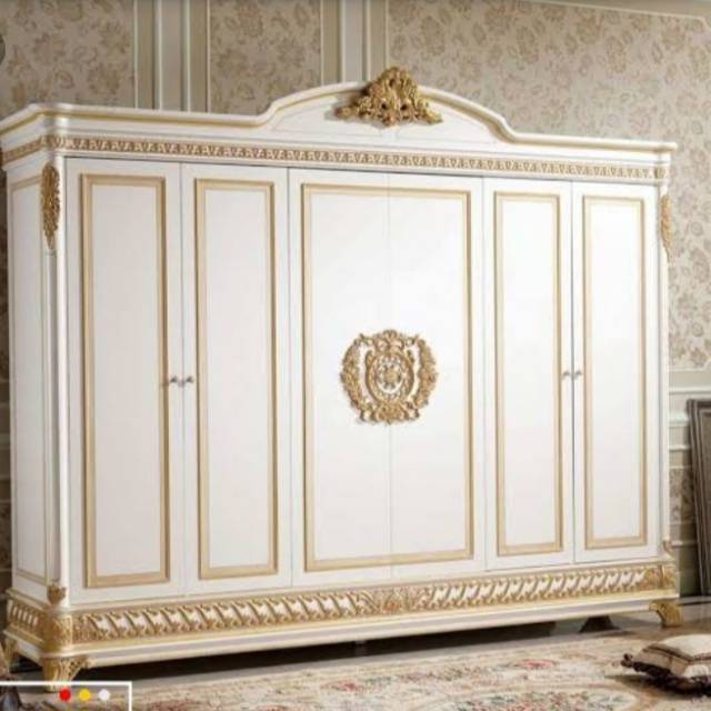 Lemari pakaian ukiran putih duco 5 pintu