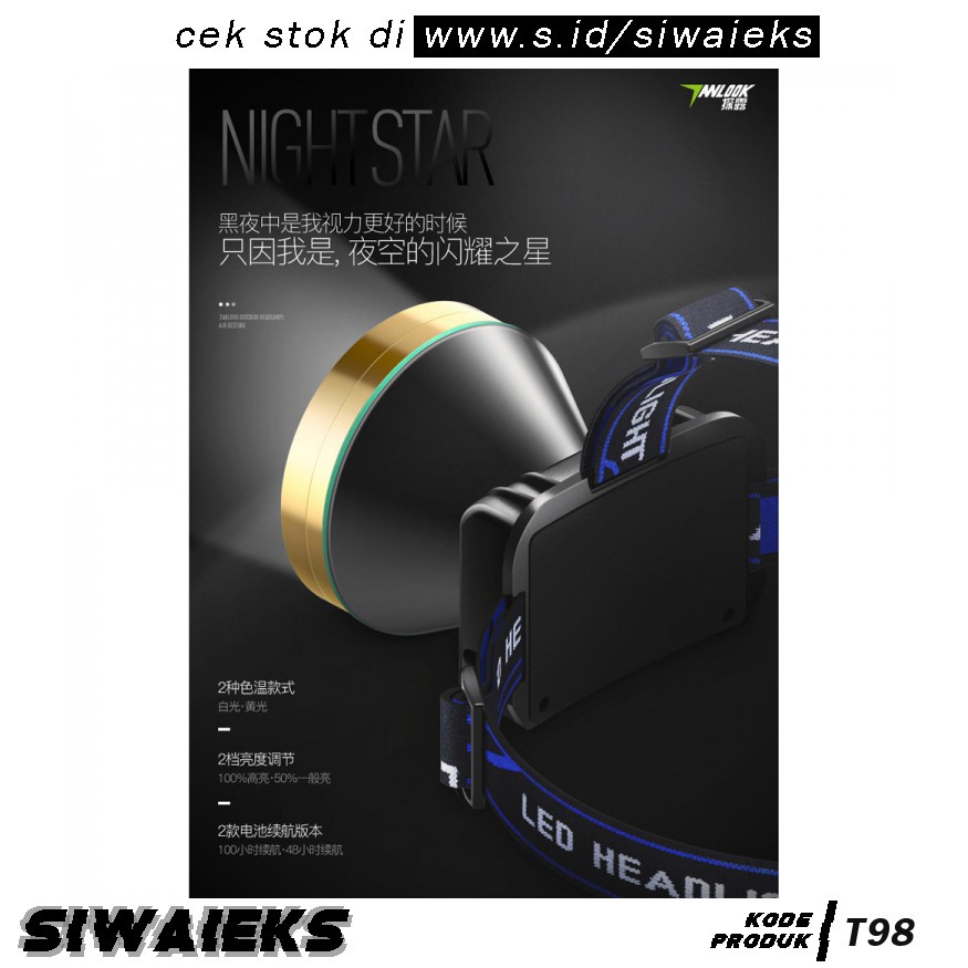 GS8 Senter LED Headlamp Ikat Dahi T98 ANLOOK TG28 Black