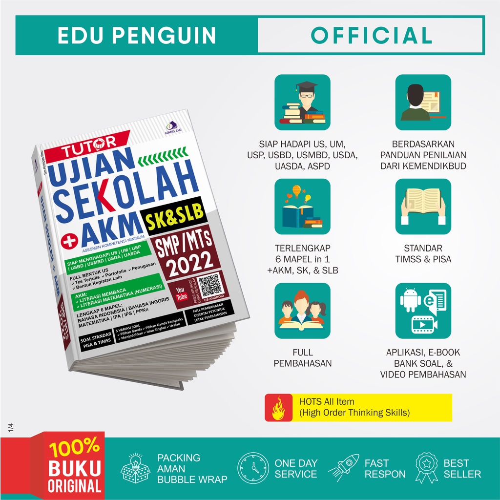 Edu Penguin Buku TUTOR UJIAN SEKOLAH+AKM SMP/MTs 2022
