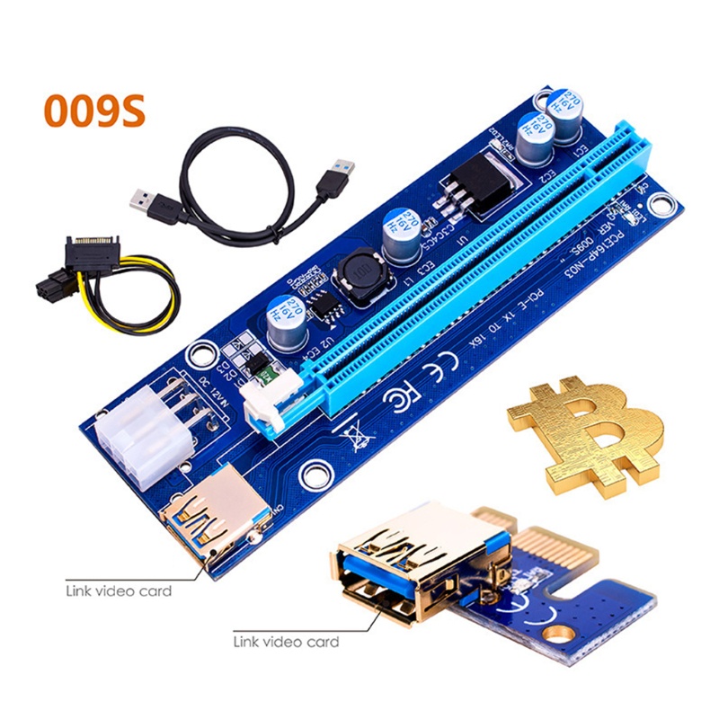 Btsg PCIE Riser 1X 4x 8x 16x Extender Gold USB Riser 009S GPU Dual 6Pin Adapter Kartu