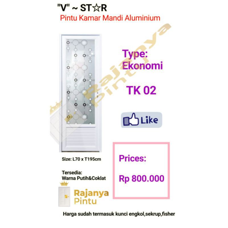 Pintu kamar Mandi aluminium str ekonomi TK 02 - putih, engsel kiri