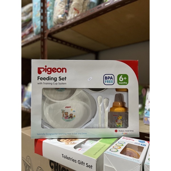 Pigeon feeding set besar - set peralatan makan bayi | piring makan bayi dengan gelas