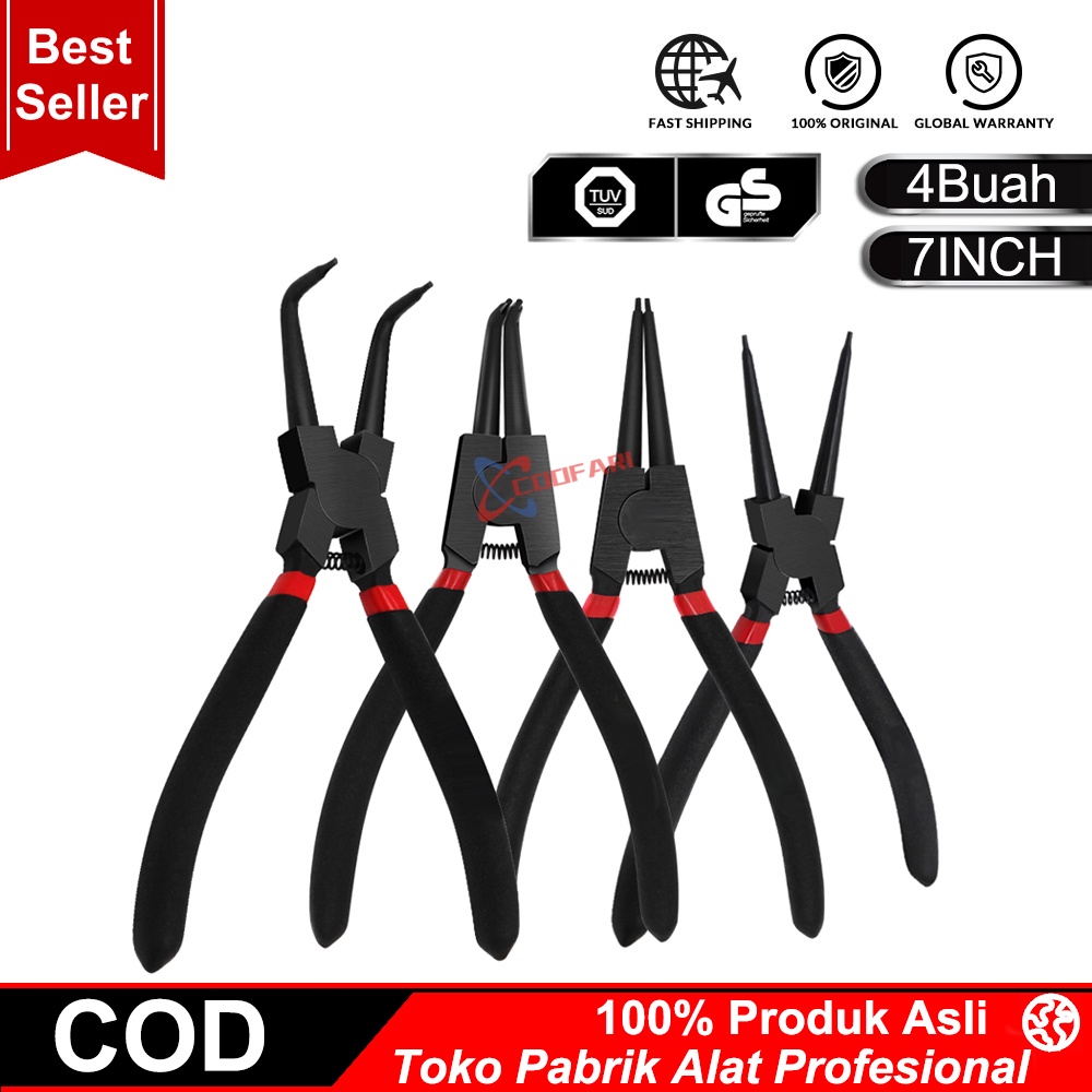 4 pcs Tang Circlip tang snap ring set 7 Inch Set Tang Circlip Bengkok / Tang Penjepit Bengkok 7&quot; Set Cincin Snap Perkakas-Tang