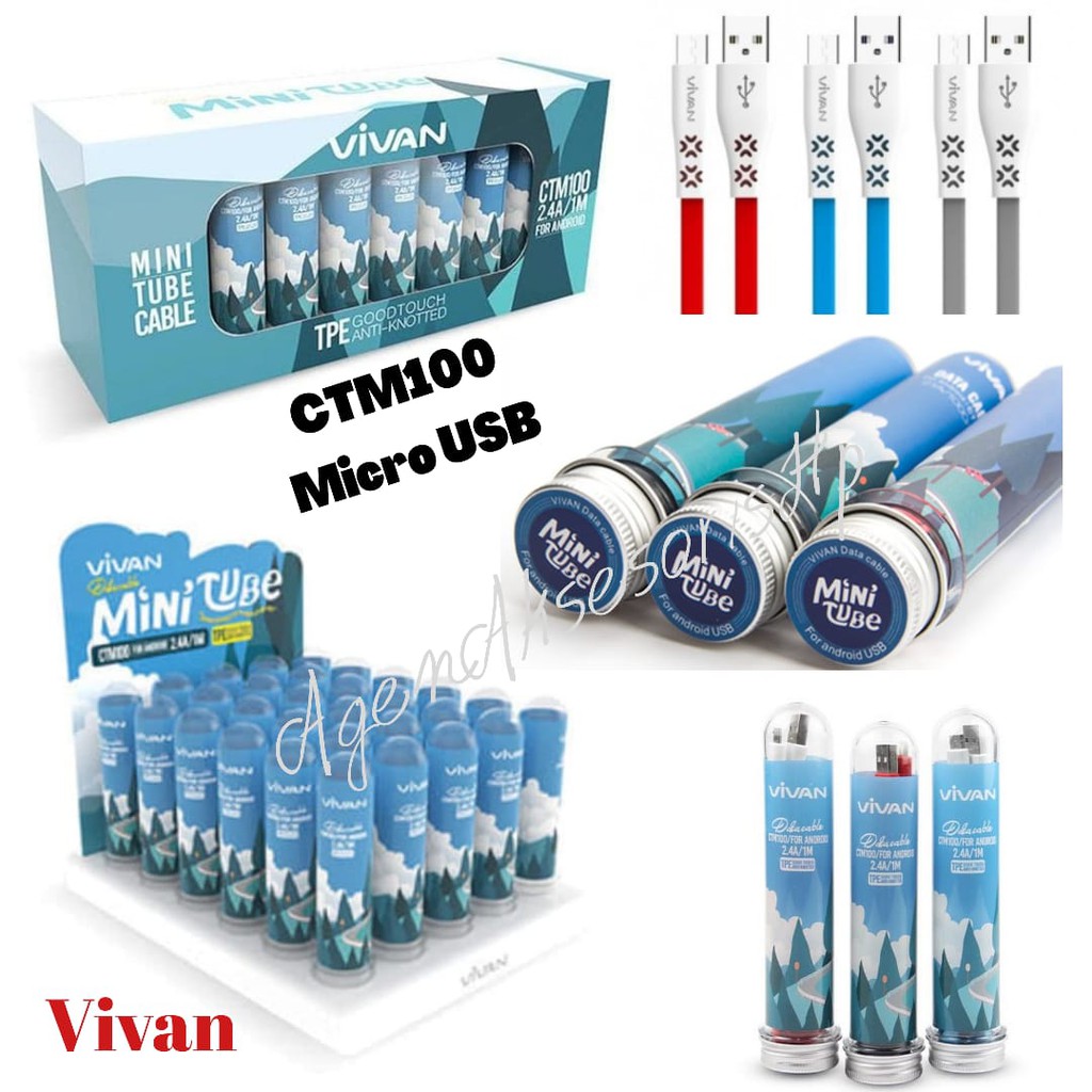 Vivan CTM100S Upgraded 1M 2.4A Flat Micro USB Mini Tube Data Cable Colorful TPE GoodTouch Anti Knotte