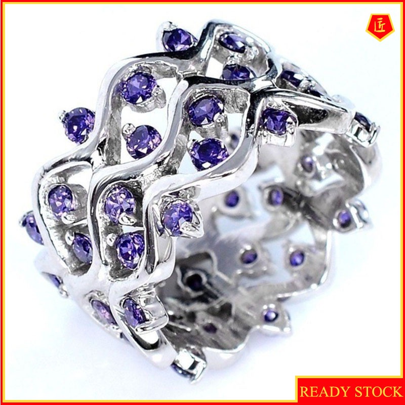 [Ready Stock]Inlaid Amethyst Ring Full Diamond Creative Fashion Elegant