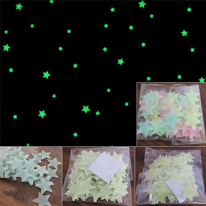 (100 PCS) Sticker Glow In The Dark STAR Warna Warni / Stiker Dinding Kreatif