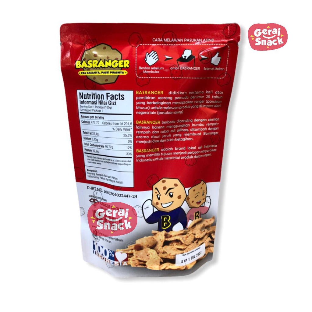 Basreng Bulat Basranger Baso Goreng Ikan Extra Daun Jeruk Bumbu Tebal Renyah (100g)