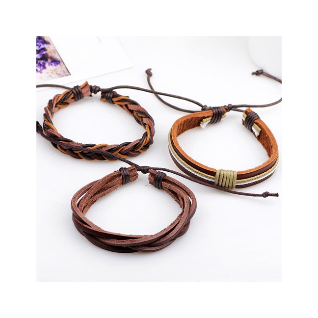 LRC Gelang Tangan Fashion Brown Color Matching Decorated Simple Bracelet(3pcs)