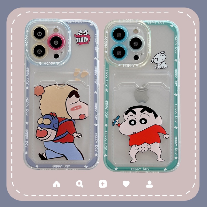 Soft Case Pelindung Lensa Transparan Desain Crayon Shinchan Untuk iPhone 12 13 Pro MAX 11 X XR XS MAX 7 8 Plus