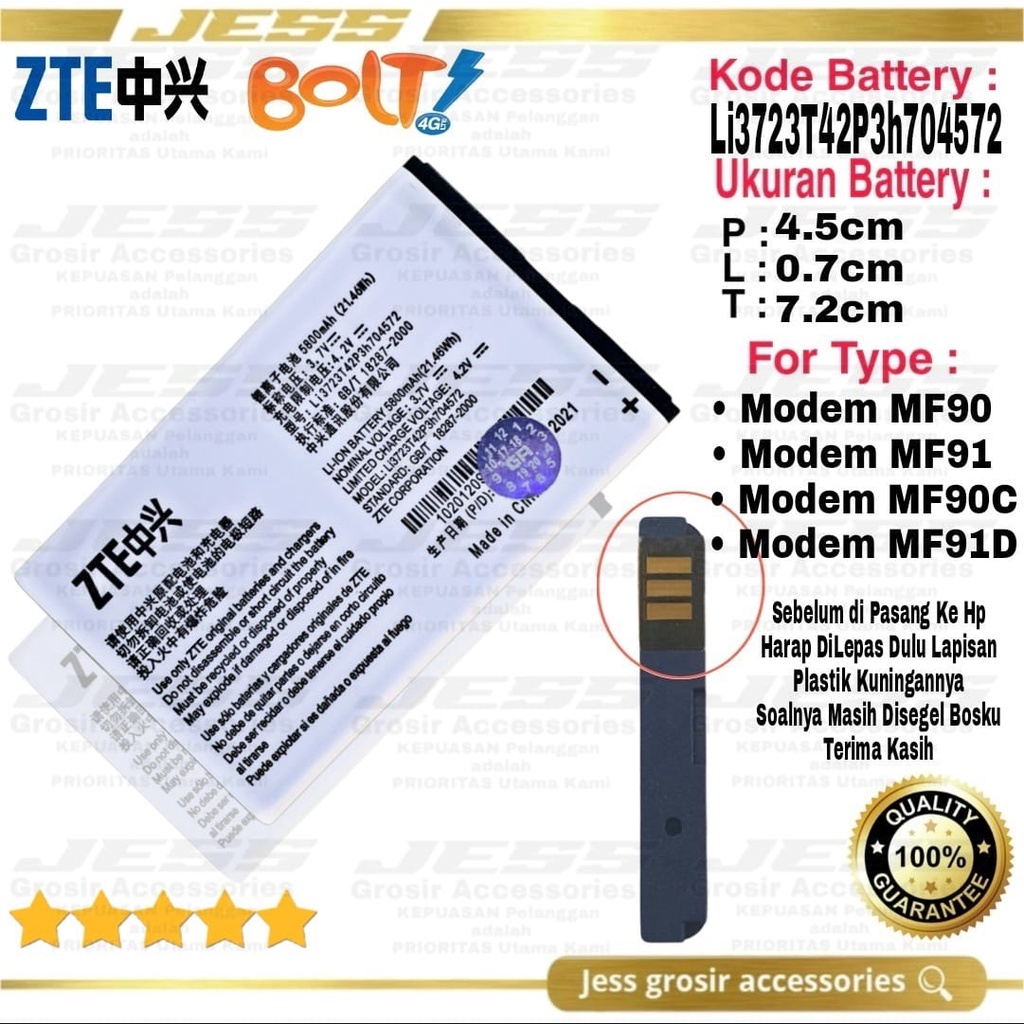 Baterai Original Modem Bolt MF90 MF90C MF91 MF91D Kode Battery ZTE Li3723T42P3h704572