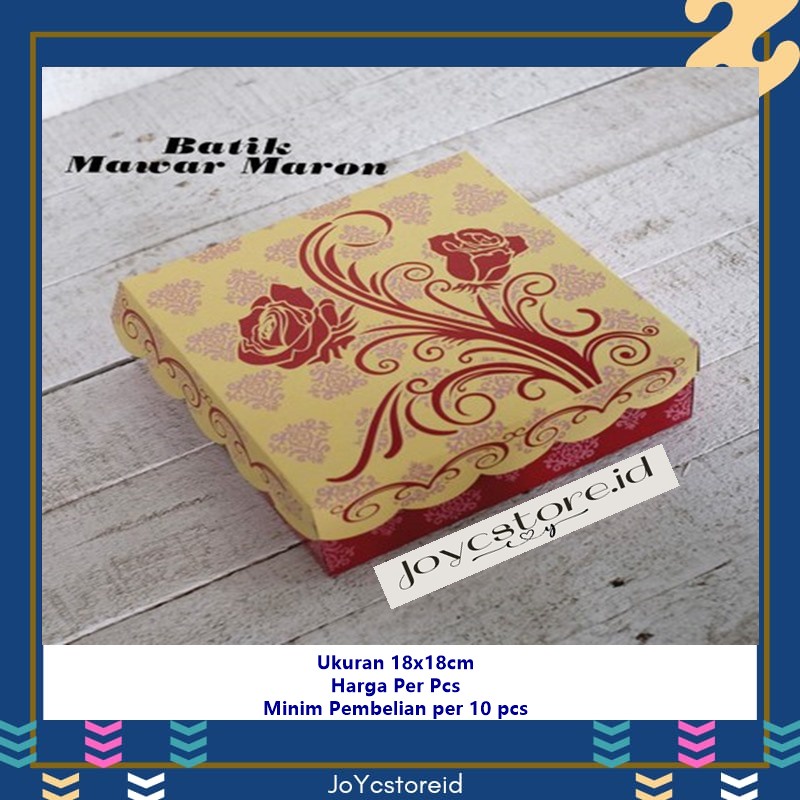 Dus Nasi R8 Batik MAWAR Kotak Nasi 18x18 Box Nasi - Merah/ Box Kue / Box Jajan / Snack Box / Kotak K