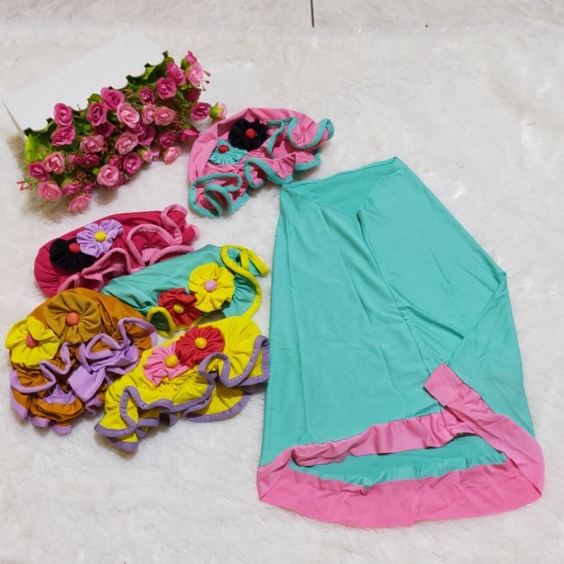 Jilbab bayi syria Topi Bunga Polos 2in1 baby