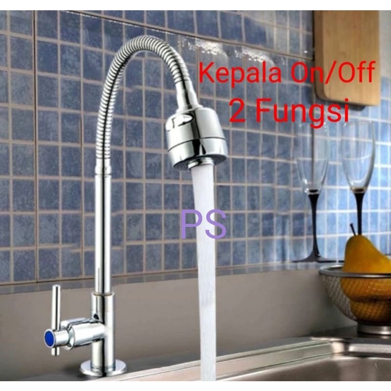 Kran angsa tanam flexible kepala besar on/off - Keran dapur sink bak cuci piring-Kran wastafel