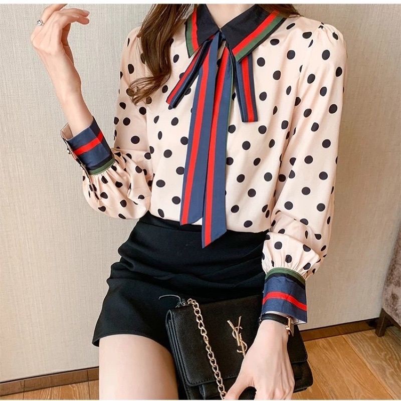 MDLV ~ 6844 Alvinica Detachable Tie Neck Shirt Kemeja Korea Kemeja Premium Blouse wanita Blouse Import Fashion Import