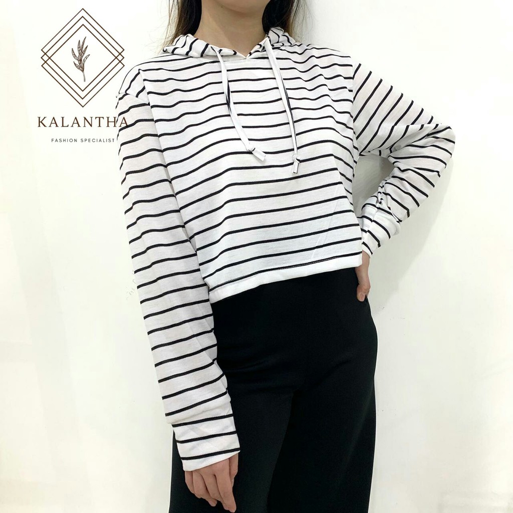 SALE !! KALANTHA FASHION Crop Tee Salur Hoodie Wanita Kekinian All Size-6