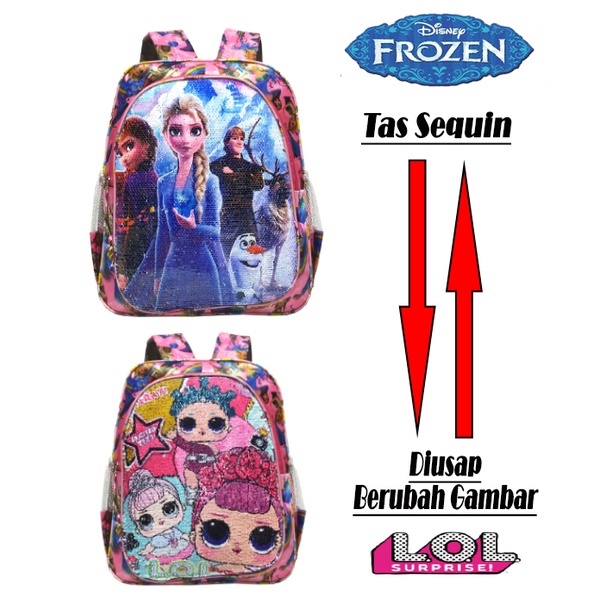 MOONDE TAS RANSEL SEQUIN / USAP 2 GAMBAR BERUBAH KARAKTER KARTUN FROZEN ELSA - LOL LUCU ANAK PEREMPUAN SEKOLAH TK/SD TERBARU !!!