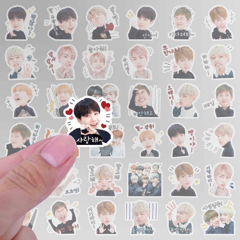 40pcs KPOP BTS Cartoon Photo Waterproof Stickers for Laptop Notebook iPad Cellphone Cup Mug Diary Decor