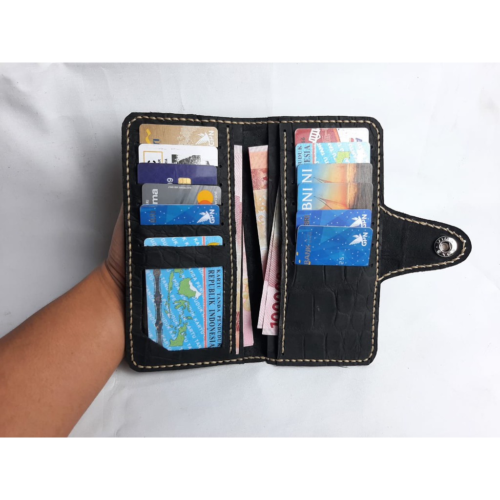 Dompet Kulit Sapi Asli Motif Kulit Buaya Casual Black Brown Dark Premium Garut