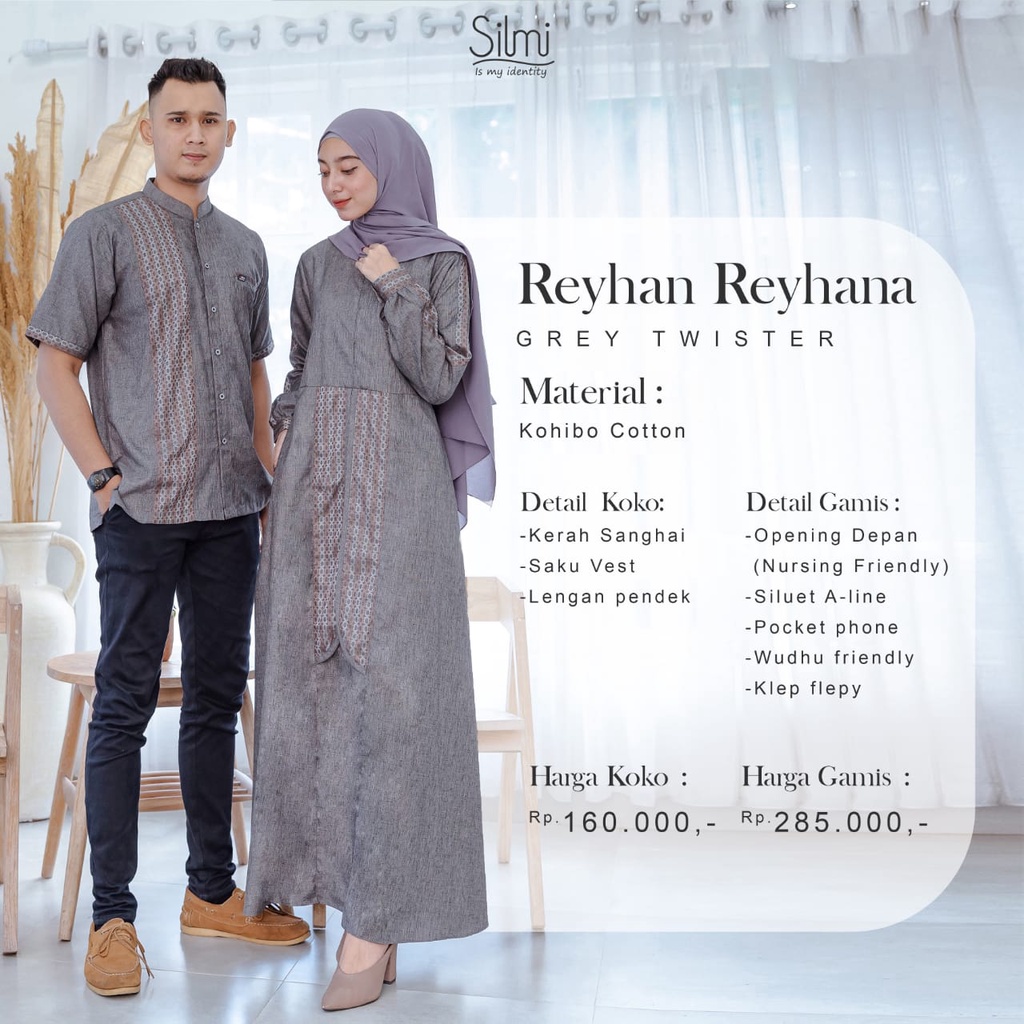 [ PROMO ] COUPLE SILMI QINAN QANIAH REYHANA REYHAN GREY TWISTER XS - XXXL 3XL / KOKO GAMIS SARIMBIT 