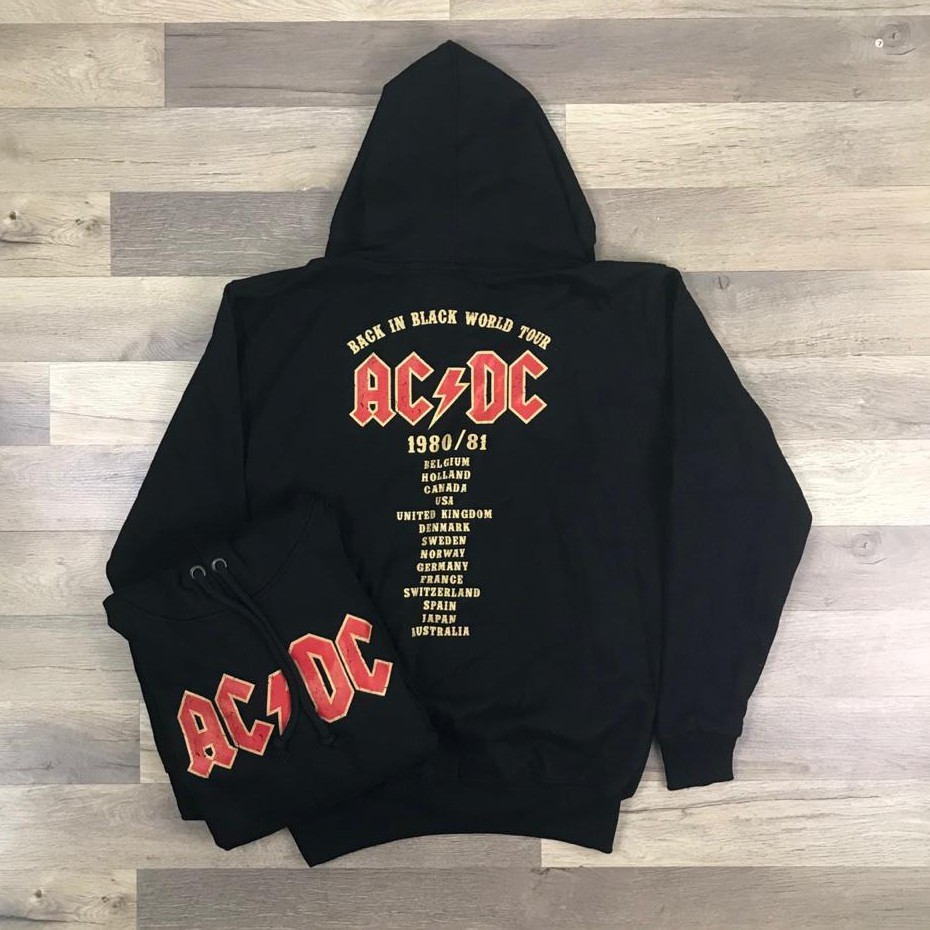 HOODIE ACDC  BAND - BACK IN BLACK WORLD TOUR BY H&M - UNISEX  - MIROR ORIGINAL