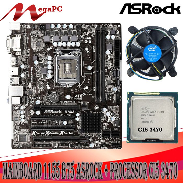 Mainboard 1155 B75 DDR3 + Core i5 3470 + FAN