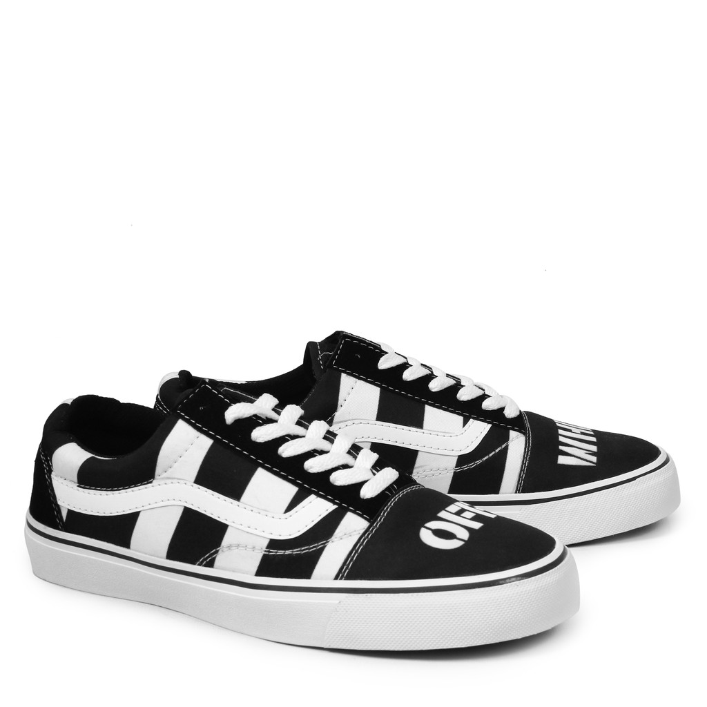 SM88- Sepatu Pria Sneakers Cowok Vans Oldskool Motif Offwhite Hitam Putih Kasual Sekolah Kuliah Laki