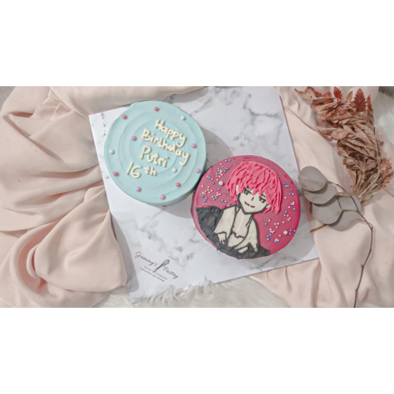 

double mini Korean letter cake with hardbox bisa request karakter maximal 2