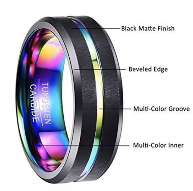 Cincin Pertunangan Tungsten Carbide Original Black Rainbow Premium Elegan High Quality