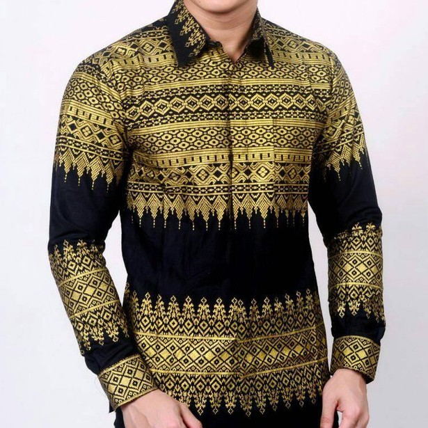 Baju Koko Muslim Batik Pria Murah BLACK GOLD SONGKET-1