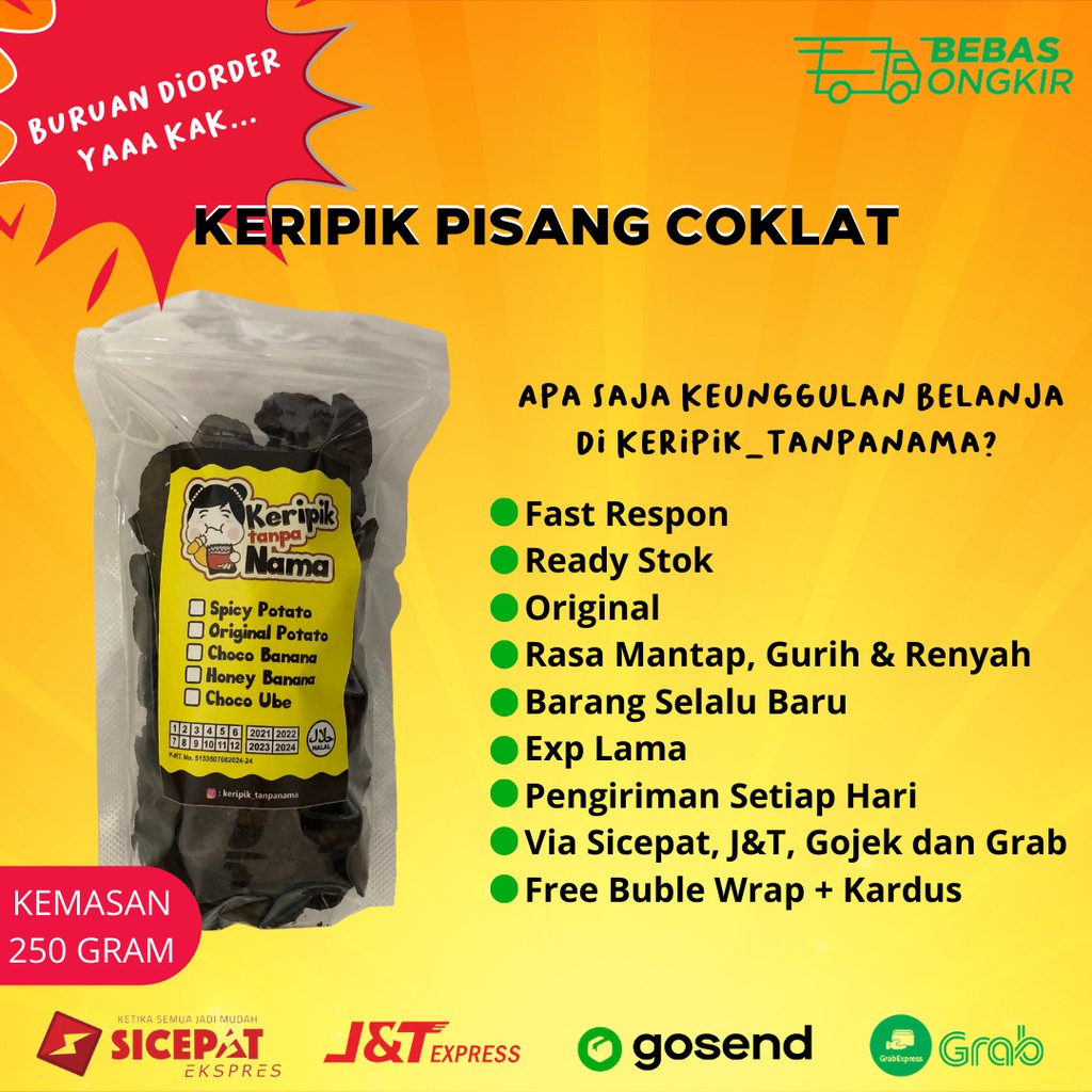 

Cemilan Snack Keripik Pisang Coklat / Kripik Pisang Coklat Manis Kemasan 250gr