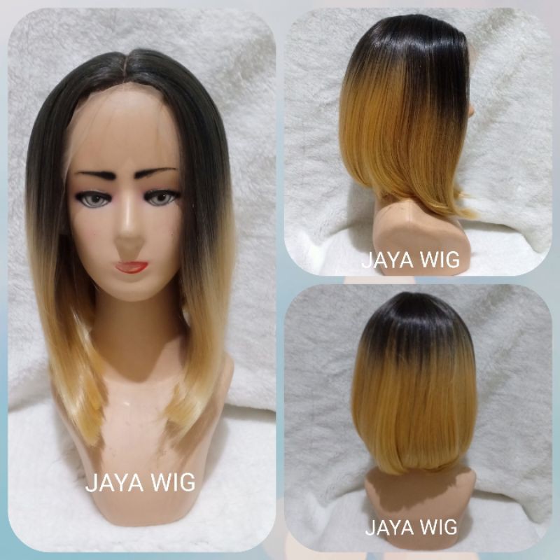 Wig Rambut Palsu Wanita Model Lace Wig Pendek / Wig Bob Pendek / Frontlacewig Bob Pendek Warna Ombre