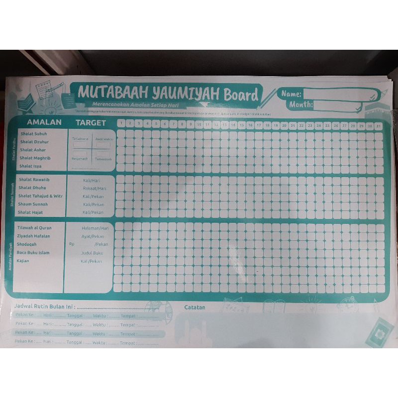 

Mutaba'ah Yaumiyyah Board/Papan Amalan Harian/Agenda/Yaumiyyah