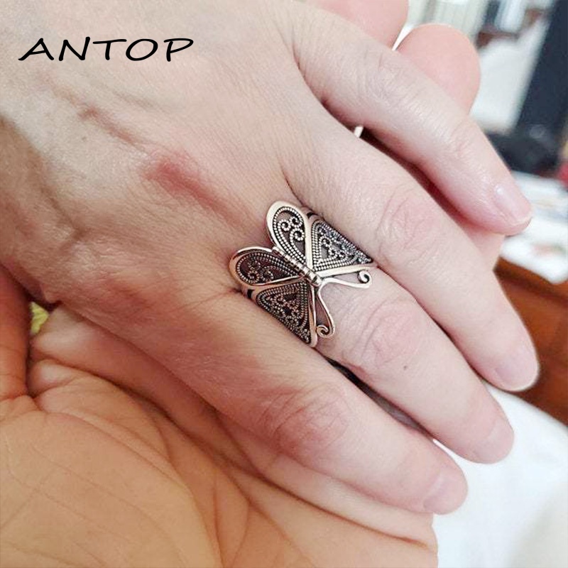 Cincin Ukiran Butterfly Gaya Retro Vintage Eropa Dan Amerika