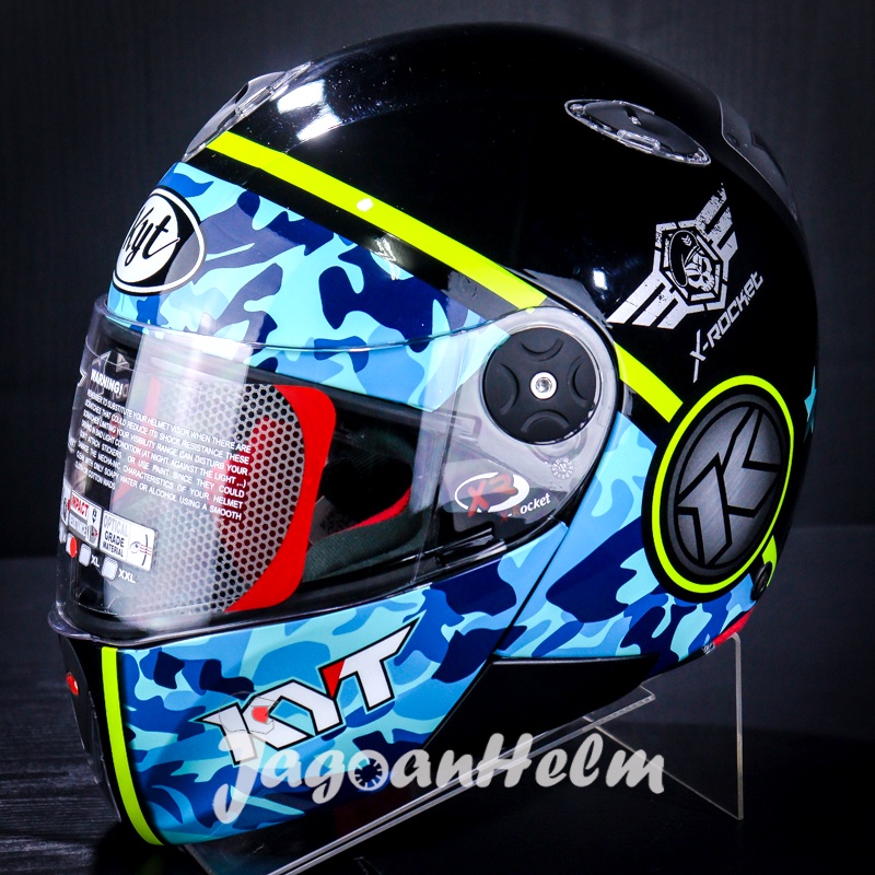 Jual KYT Helm XROCKET 3 Black Blue Yellow FLUO X ROCKET Ringan