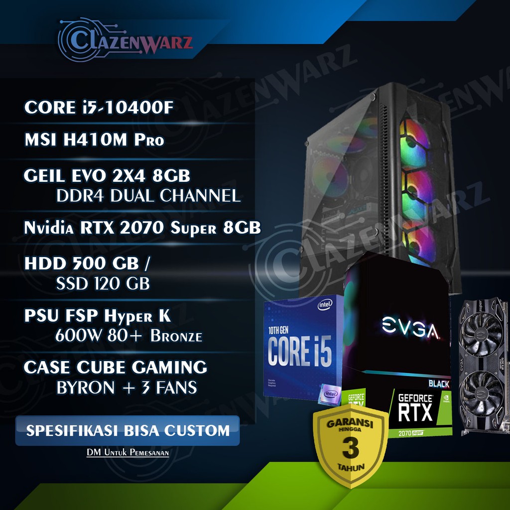 PC Rakitan Gaming High End i5 10400F ft RTX 2070 Super Garansi Resmi