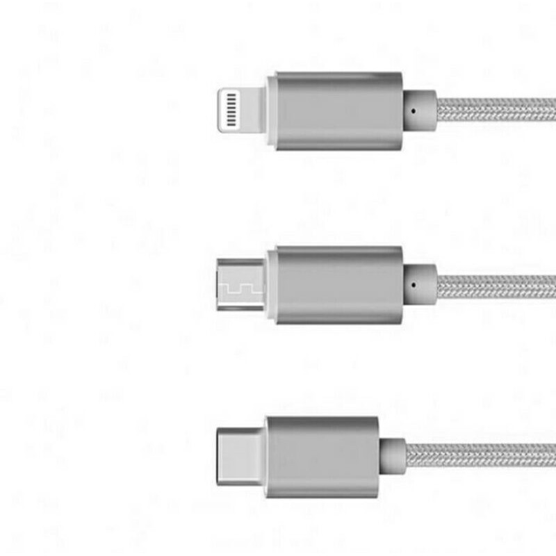 Kabel data 3in1 nylon kabel data nylon 3 in 1 Micro USB, Lightning, dan Type C (KD13)