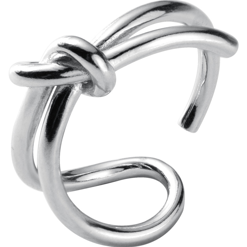 S925 Silver Ring female Korean fashion simple double layer knot opening ring personality ring