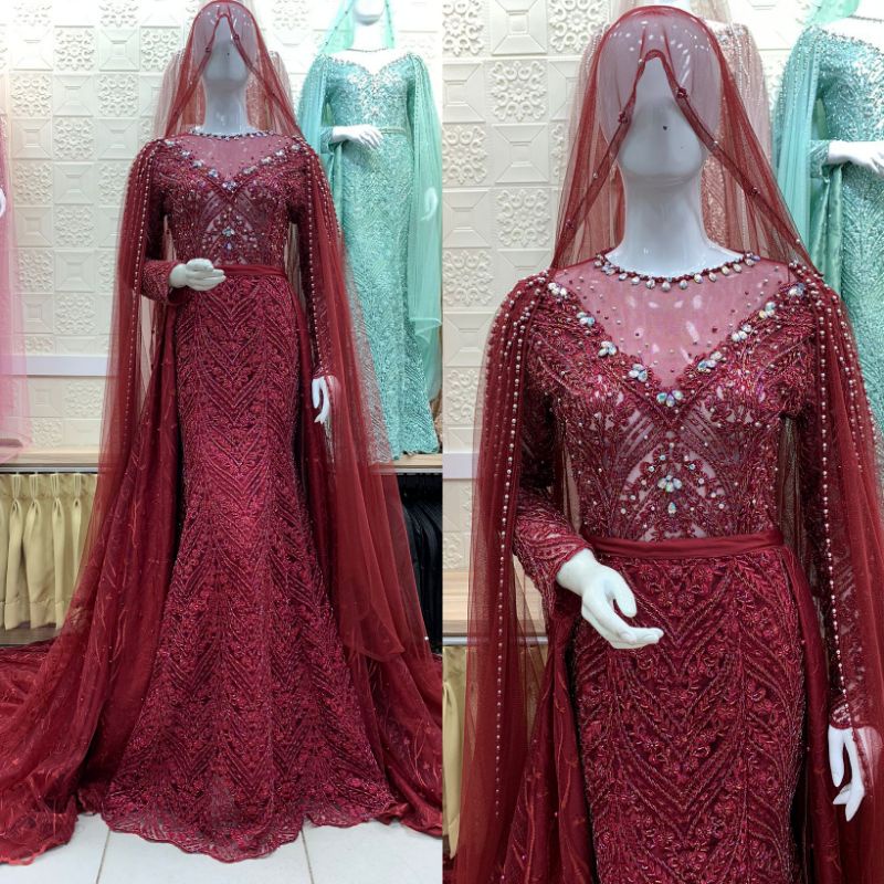 GAUN PENGANTIN JUBAH FULL PAYET//GAUN WEDDING MEWAH MODERN//GAUN SLIM