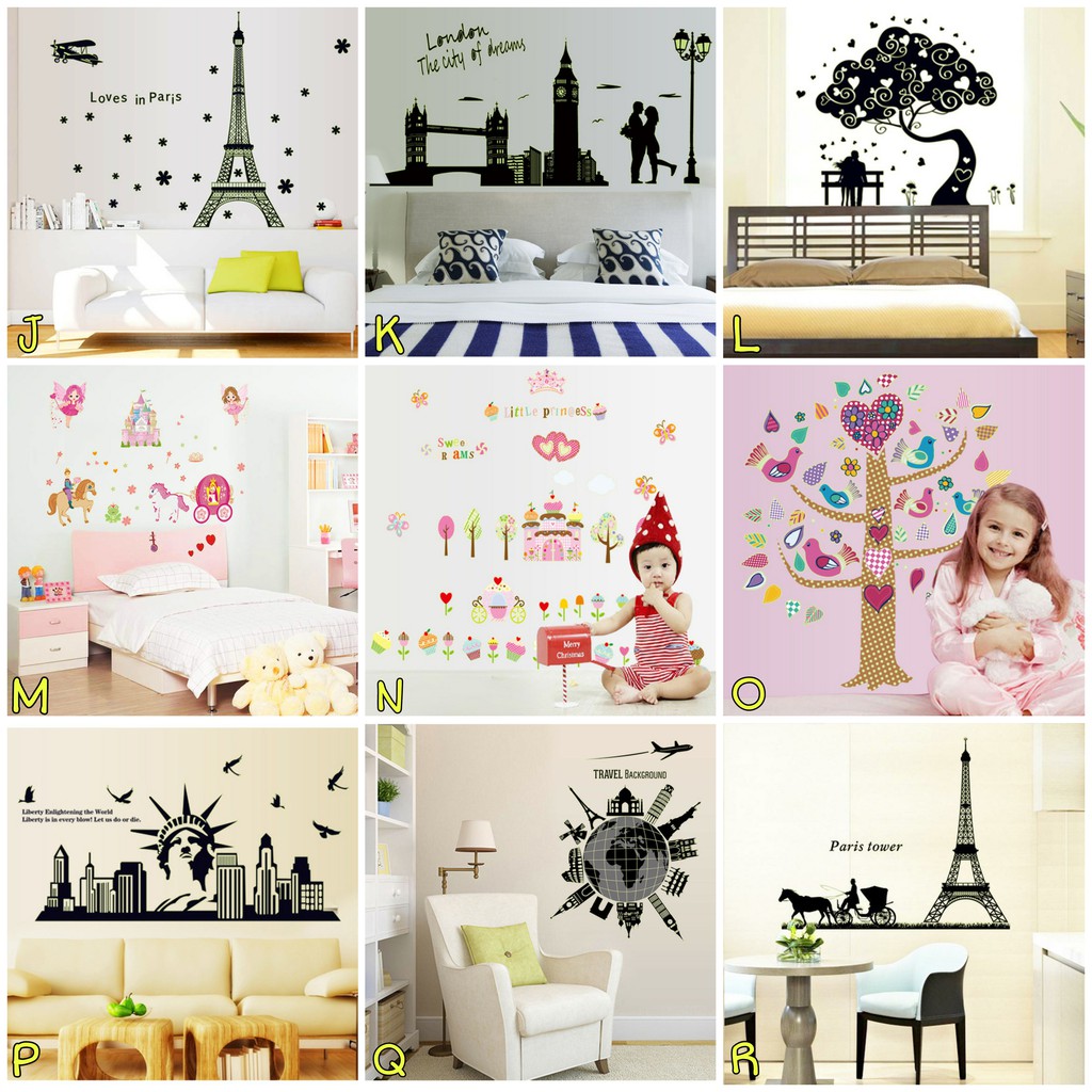 Reliza Wall Sticker Glow In The Dark Kota Paris City Kartun Anak Stiker Dinding LDR34