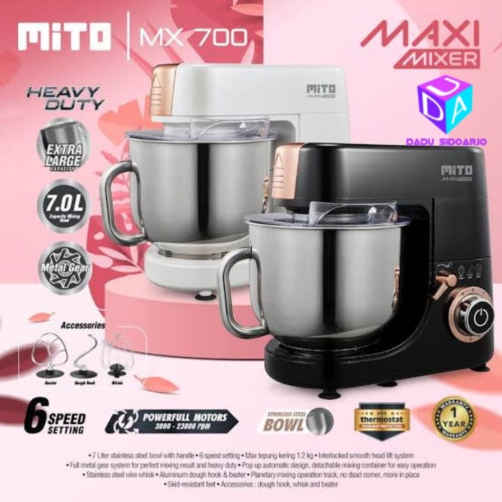 STAND MIXER Mito MX-700 7liter ORI GARANSI RESMI - Hitam putih