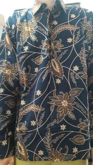 Kembang Biru Kemeja Batik Pria Full Furing Katun Primisima Batik Solo Batik Pria Warna Navy