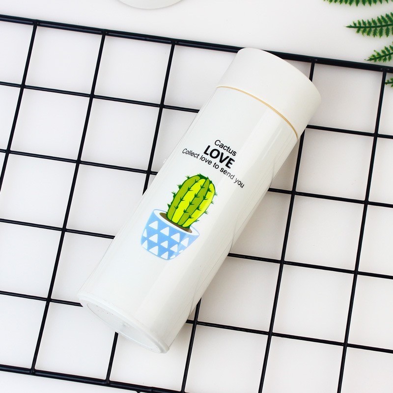 PFS - Botol Minum Kaca unik motif kaktus cactus 450 mL glass material murah cantik padang-PUTIH ADA BOX