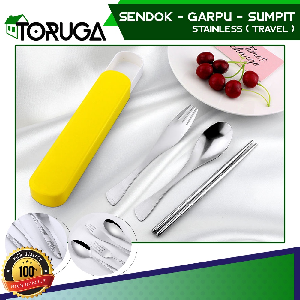 Set Alat Makan Travel Sendok Garpu Sumpit Stainless Steel Praktis Hemat Cutlery Type