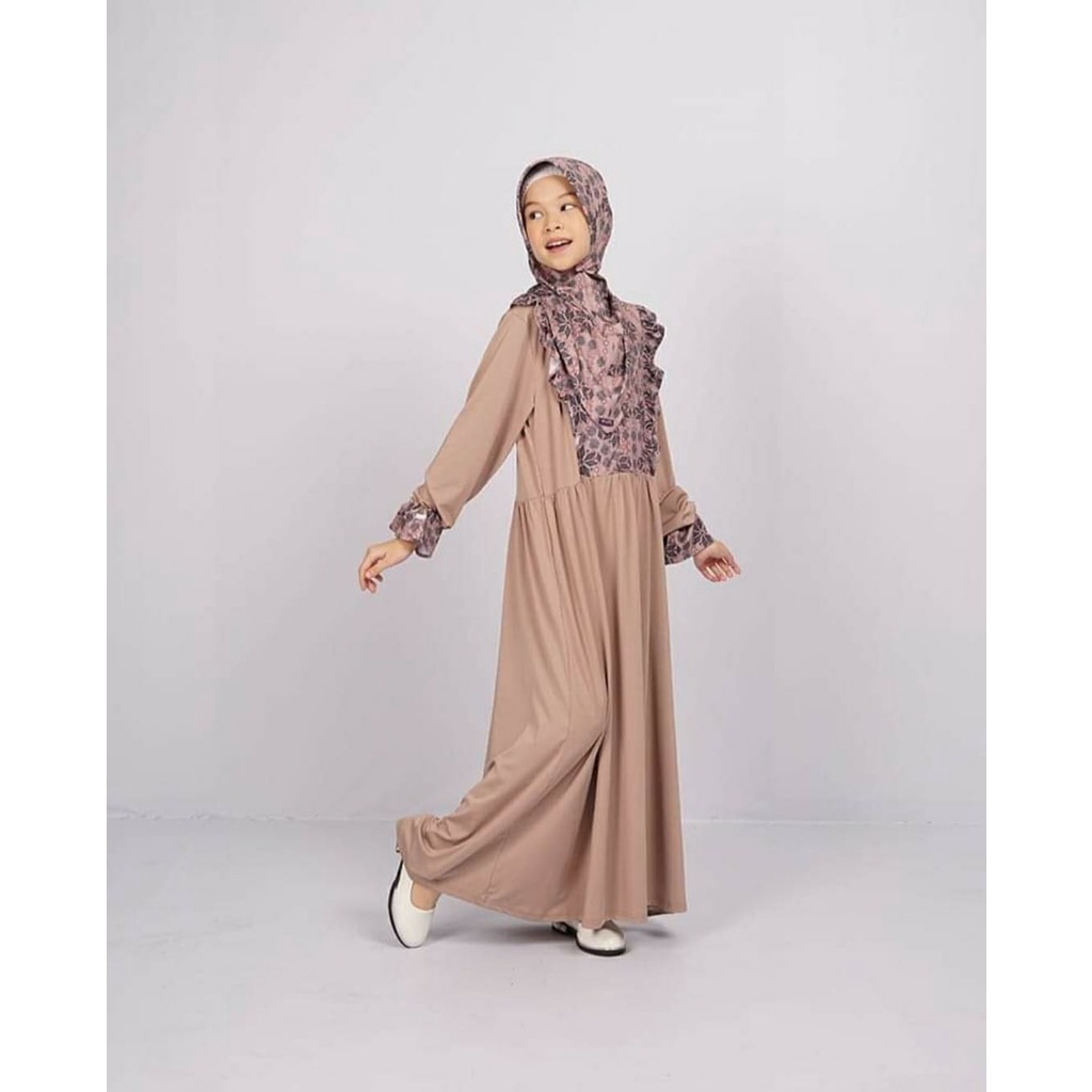Gamis Dress busana muslim anak pakaian gamis anak elzatta satu set dengan jilbab sarimbit wanala M ,