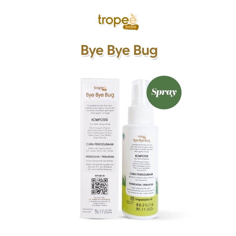 Tropee Bebe Bye Bye Bug 100ml / Spray / Cream Anti Nyamuk Anak