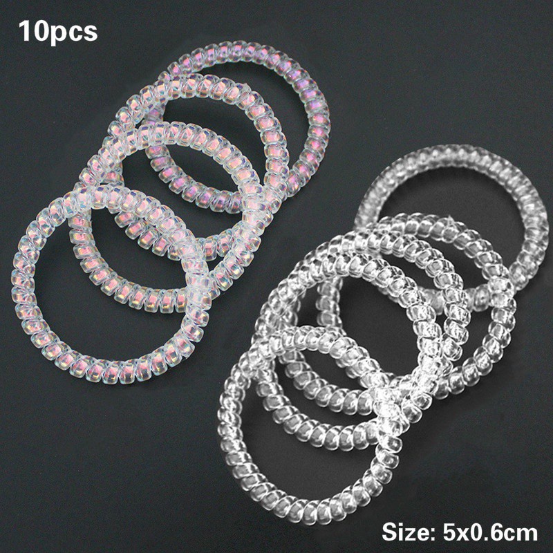 10pcs Transparent Laser Rainbow Color Telephone Line Hairpin for Women Hairline Tied Rubber Band