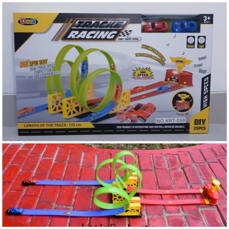 Mainan Tracke Racing 2 Jalur - Trek Mobil Balap Track Anak Laki Cowok