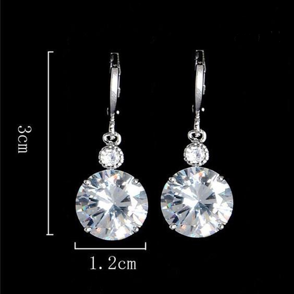 OW@ Fashion Jewelry Set Round Rhinestone Pendant Necklace Bridal Leaverback Earrings