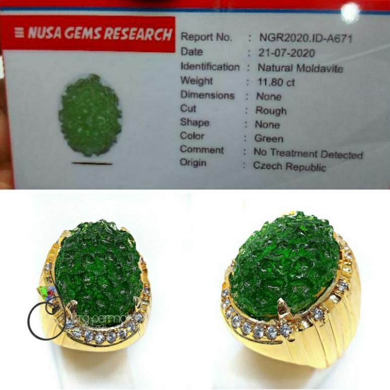 Batu Meteor Hijau Green Moldavite plus Memo Lab